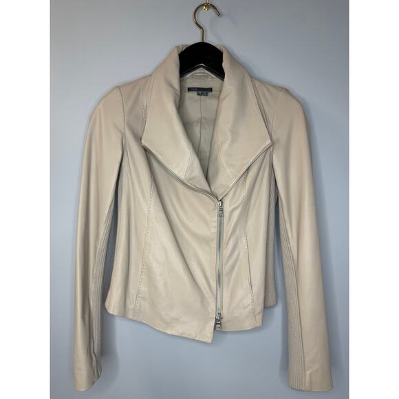 Vince Y2K Women's Lambskin Leather Moto Jacket Cream Women's XS Gilmore girls - Picture 6 of 12